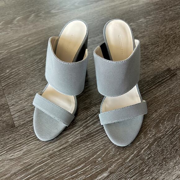 Emerson Fry Block Heel Mules Size US 7 Gray Canvas Double Strap Open Toe Sandals - Picture 2 of 13